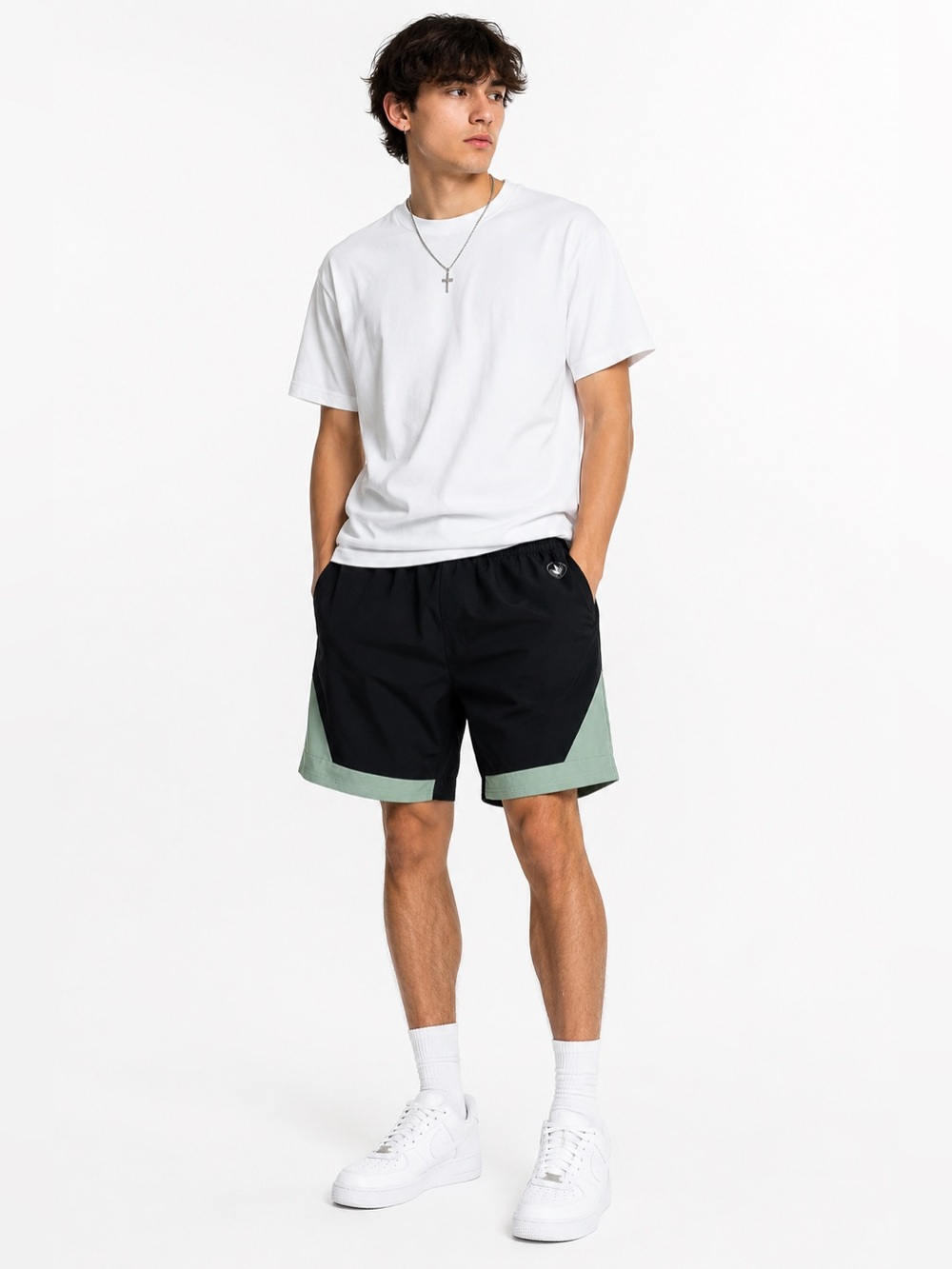 Boys Body Glove Black gym workout Shorts with Sage Accent Panels